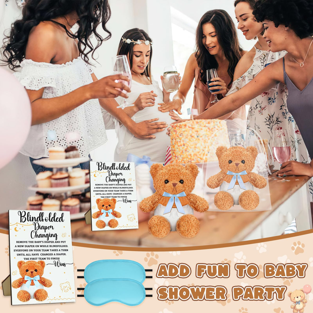 25 Pack Baby Shower Games Blindfold Diaper Changing Kit L72036