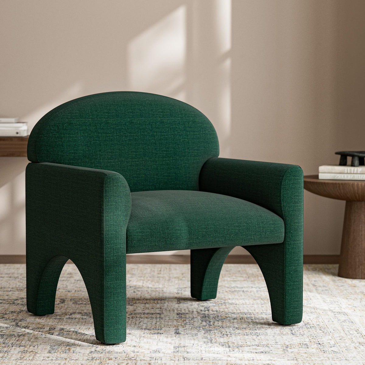 Green Upholstered Accent Chair Set of 2 with Rubber Wood Legs Y546954