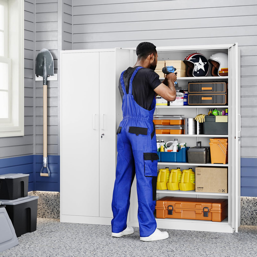 White Metal Storage Cabinet with 2 Doors and 5 Adjustable Shelves R9442