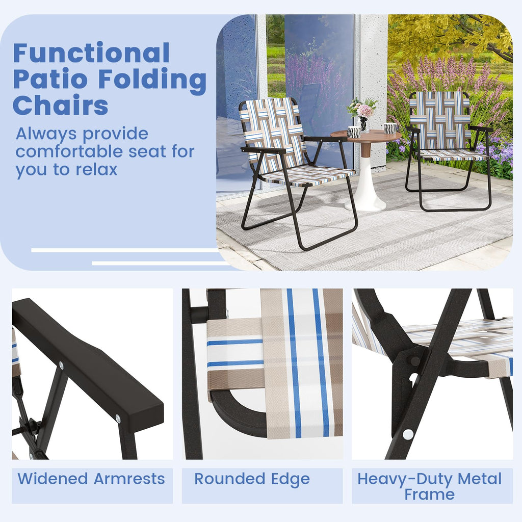 Folding Lawn Chairs Set of 6 Webbed Seat Heavy Duty Metal Frame F491397