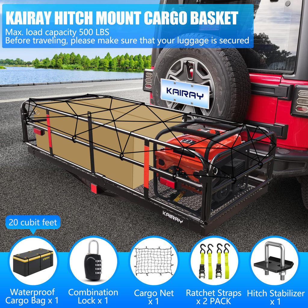 500 Lbs Heavy Duty Hitch Mount Cargo Carrier 60"x24"x14.4" Folding C48662