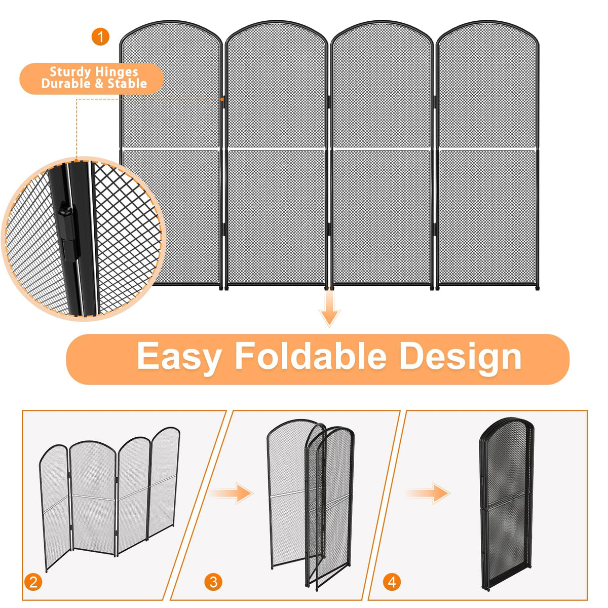 Black Foldable Fireplace Screen W497