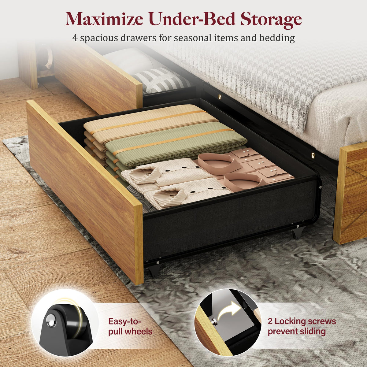 Queen Bed Frame with 4 Drawers T1473