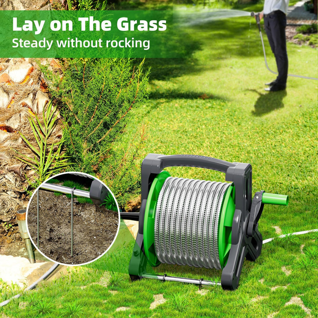 Portable 75ft Stainless Steel Garden Hose Reel O545