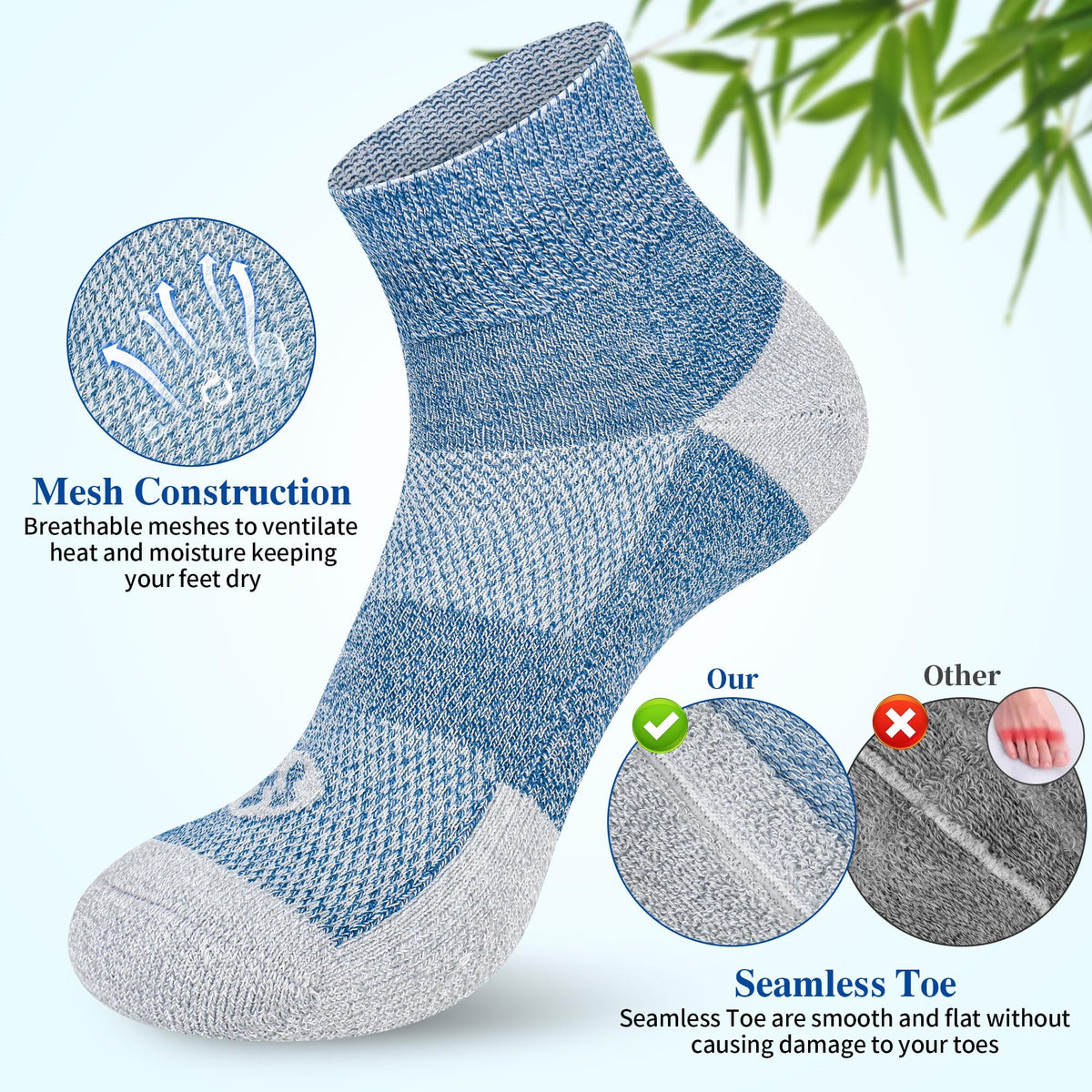Diabetic Socks for Men, 10 Pairs Ankle & Low Cut Size 9-15 D435914