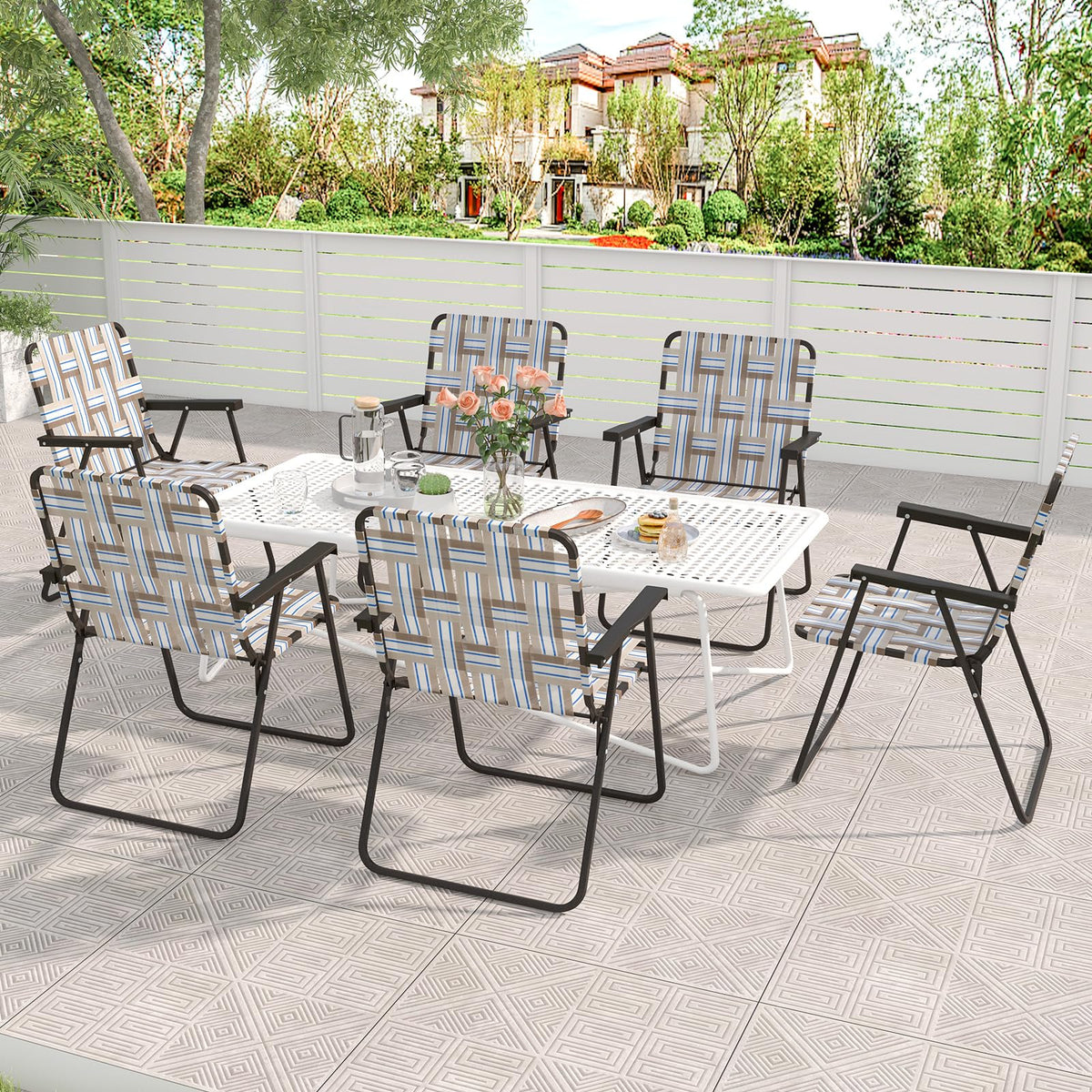 Folding Lawn Chairs Set of 6 Webbed Seat Heavy Duty Metal Frame F491397