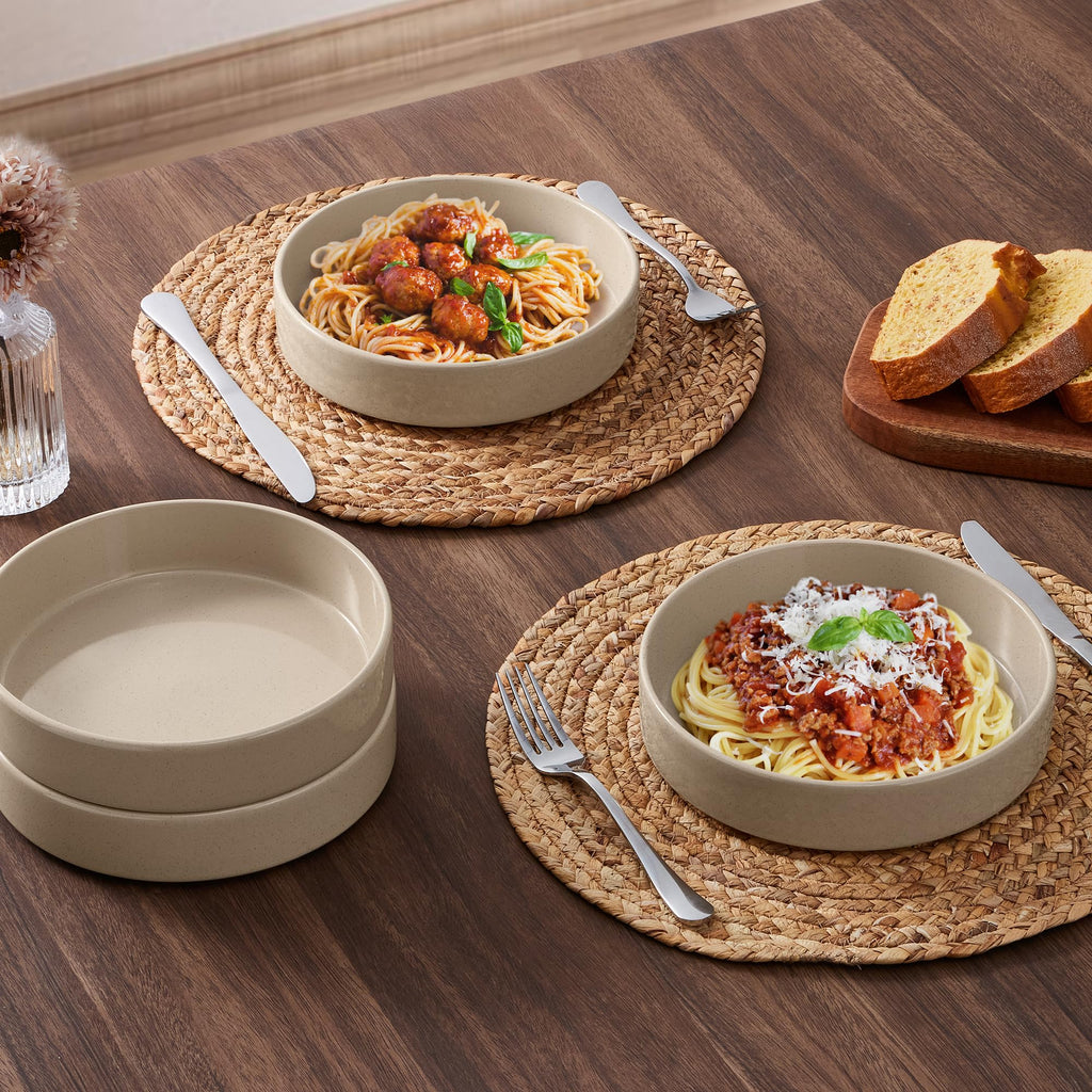 Stoneware Dinnerware Set with Pasta Bowls, Set of 4 T129