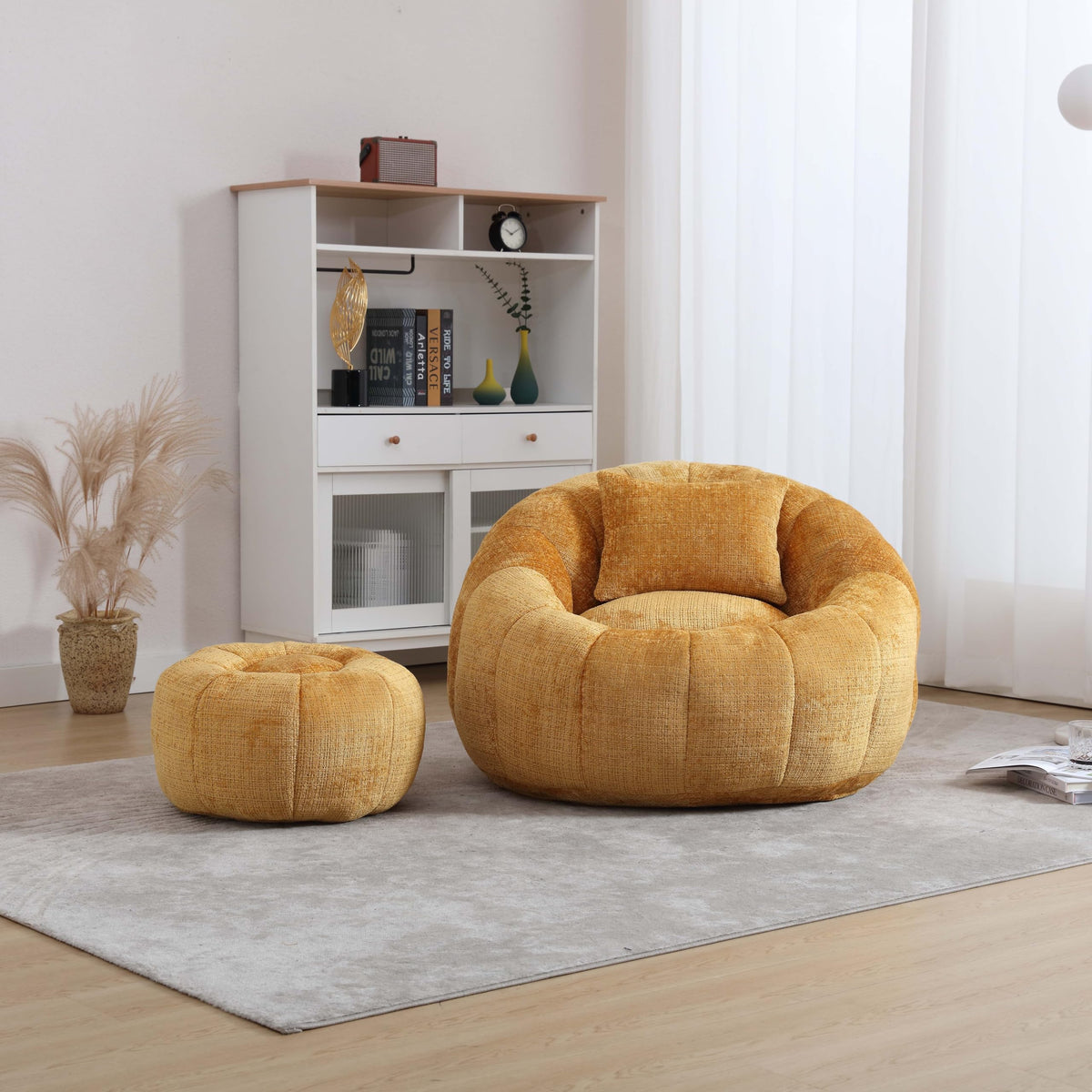 Yellow Memory Foam Bean Bag Chair with Ottoman Y7691