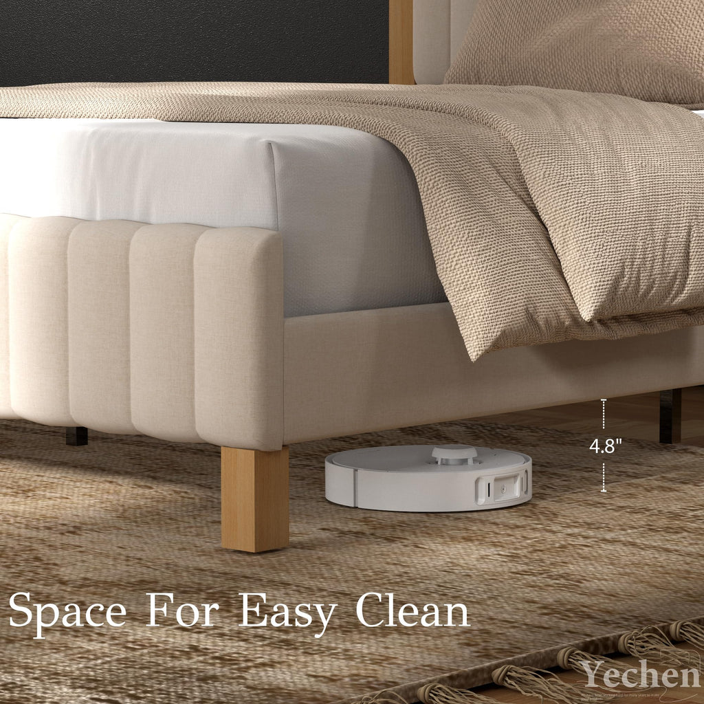 Queen Size Beige Linen Bed Frame with Headboard J535