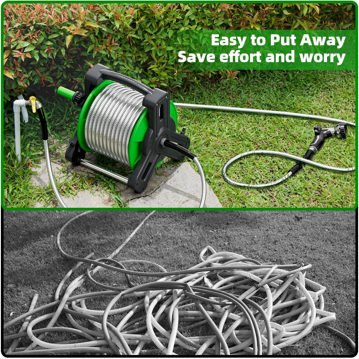 Portable 75ft Stainless Steel Garden Hose Reel O545