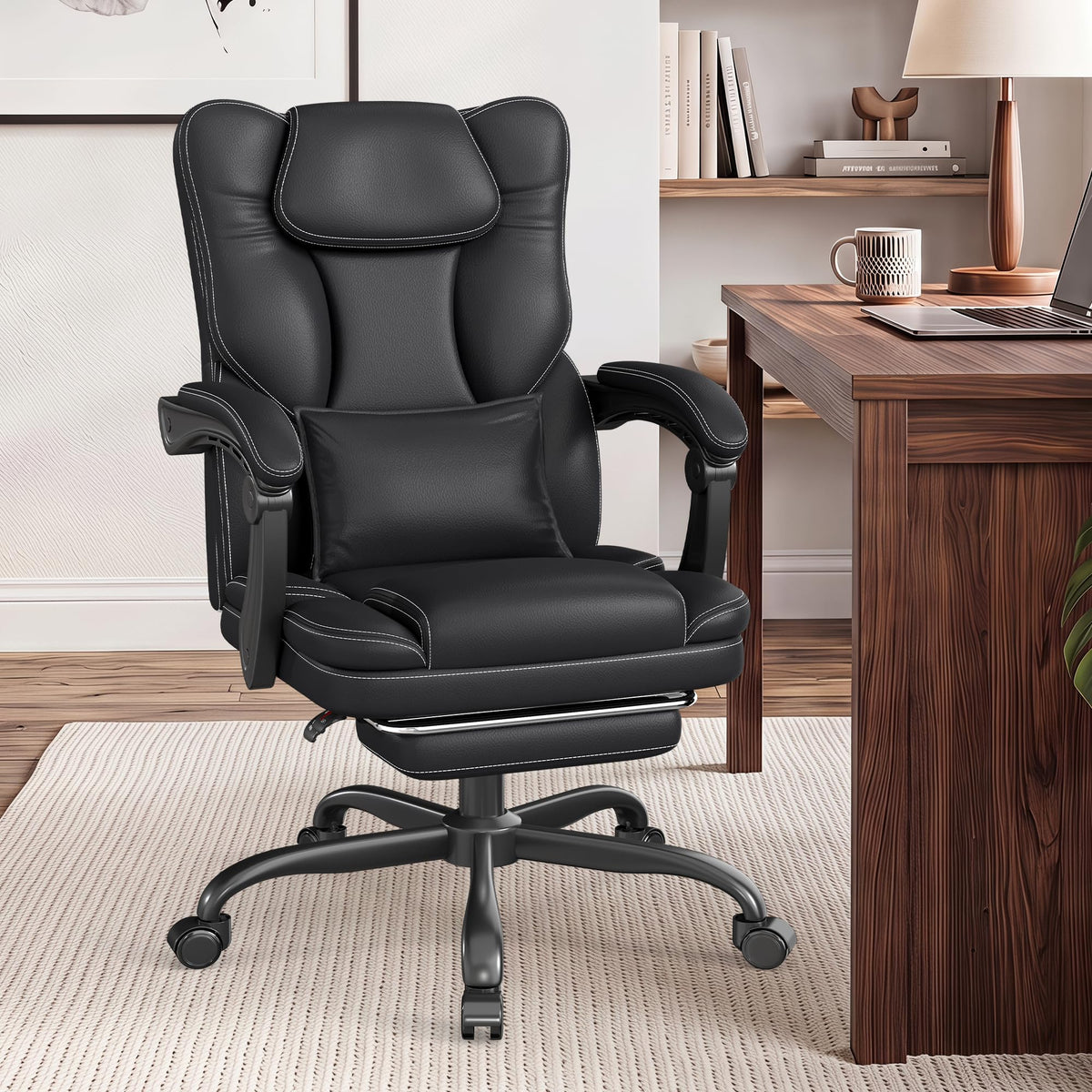 Black Ergonomic Office Chair with Foot Rest J276