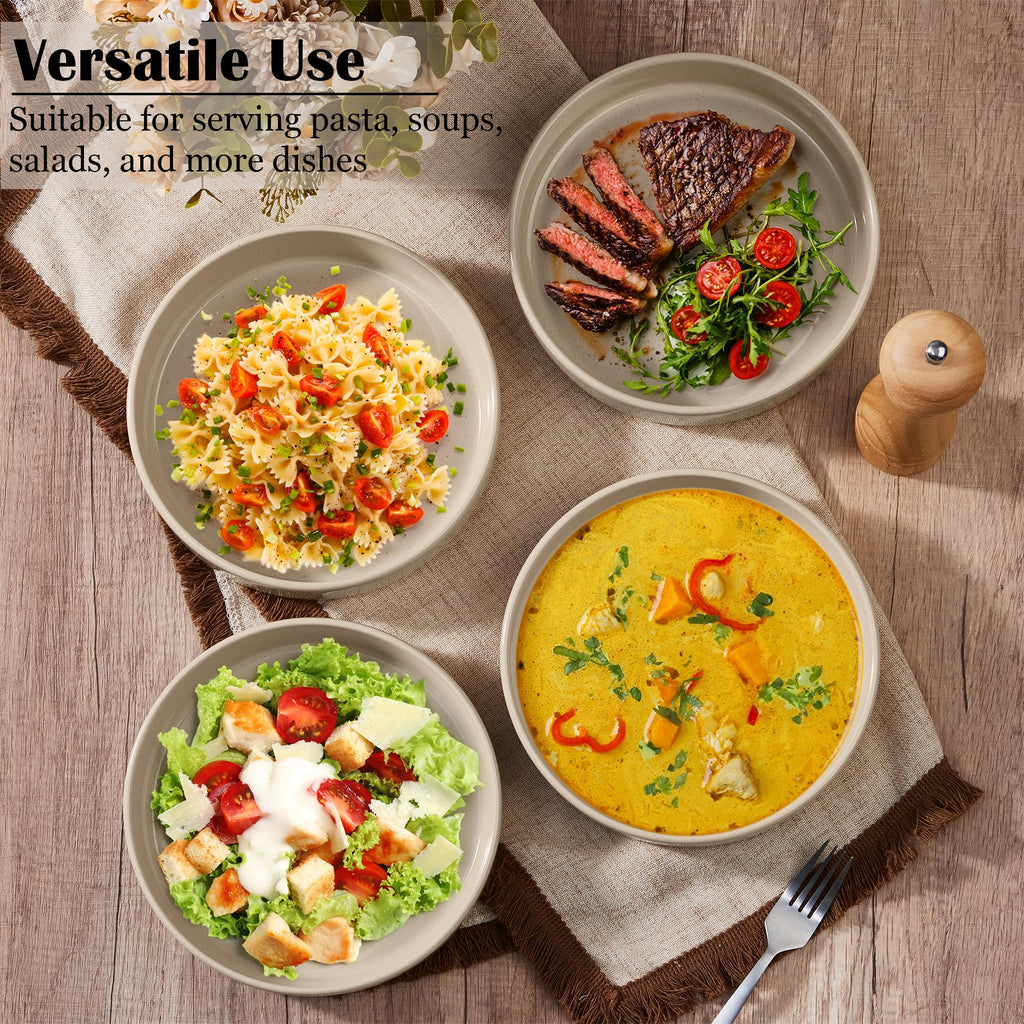 Stoneware Dinnerware Set with Pasta Bowls, Set of 4 T129